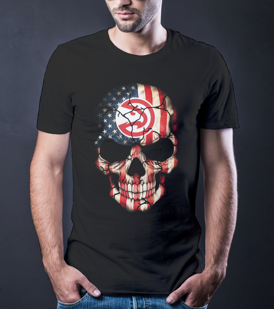 American Flag Skull Design With Atlanta Hawks Logo 193 T-Shirt