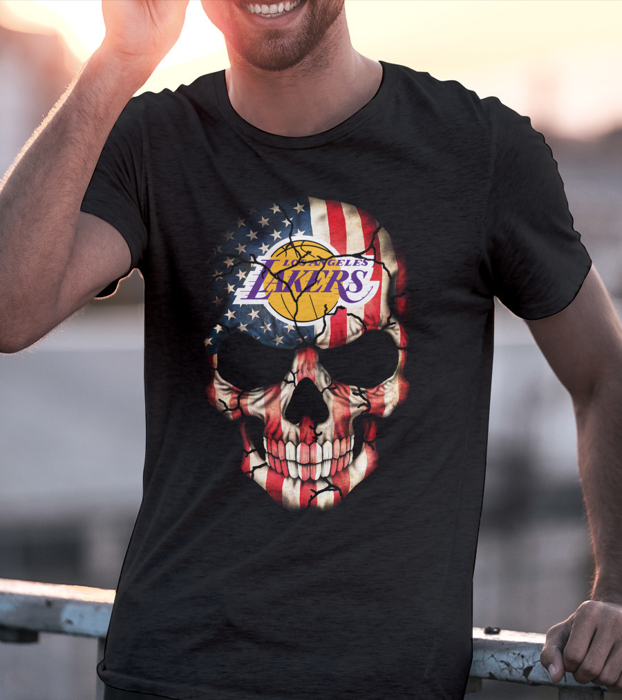 Los Angeles Lakers American Flag Skull T-Shirt