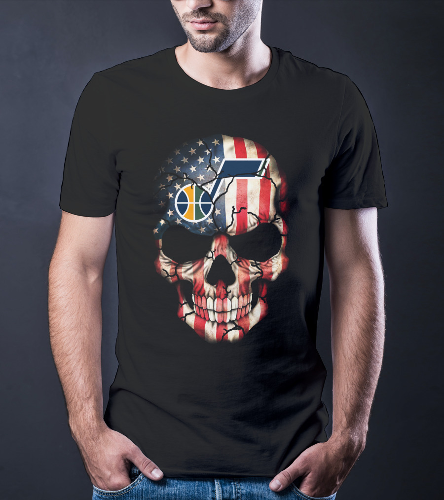 Utah Jazz American Flag Skull T-Shirt