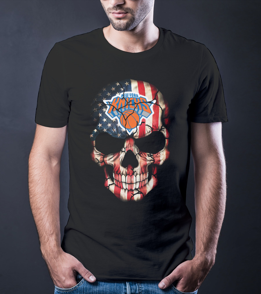 New York Knicks American Flag Skull T-Shirt