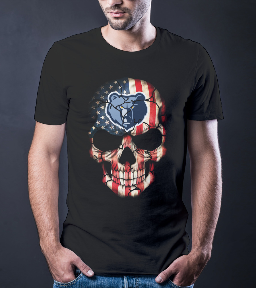 Memphis Grizzlies American Flag Skull Bear T-Shirt