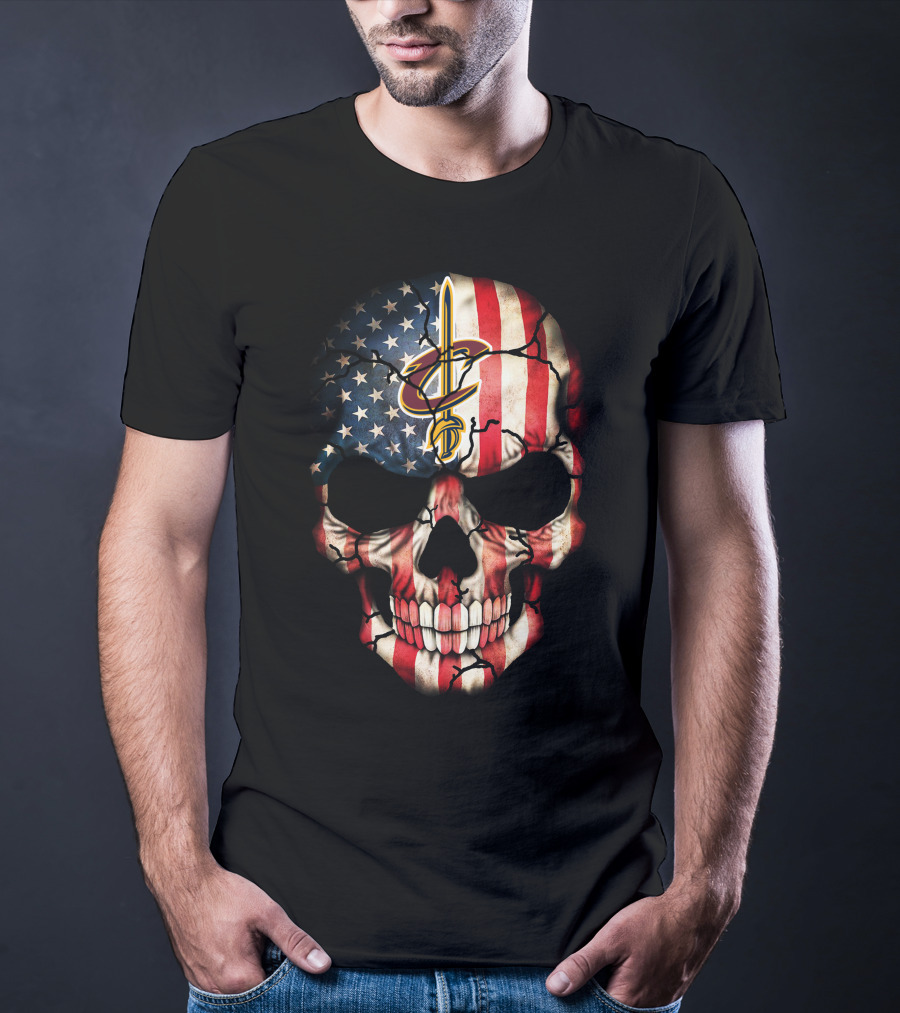 Skull American Flag Cleveland Cavaliers Logo 209 T-Shirt