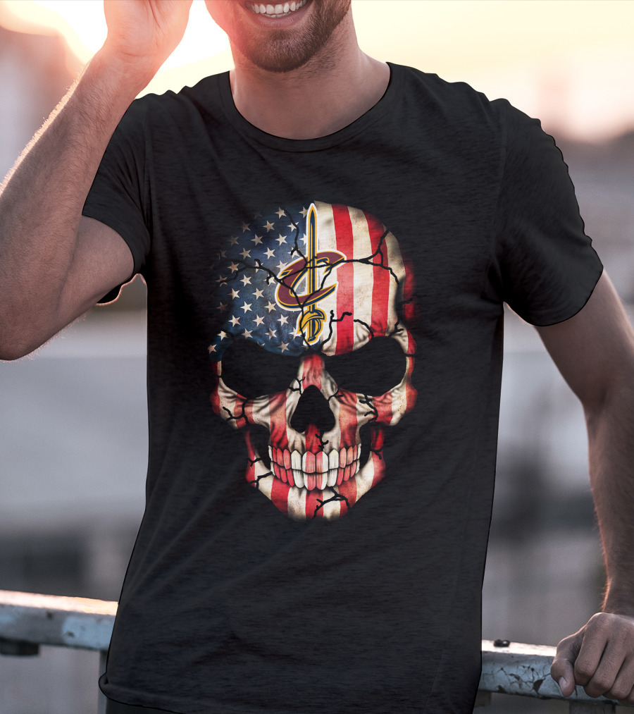 Skull American Flag Cleveland Cavaliers Logo 209 T-Shirt