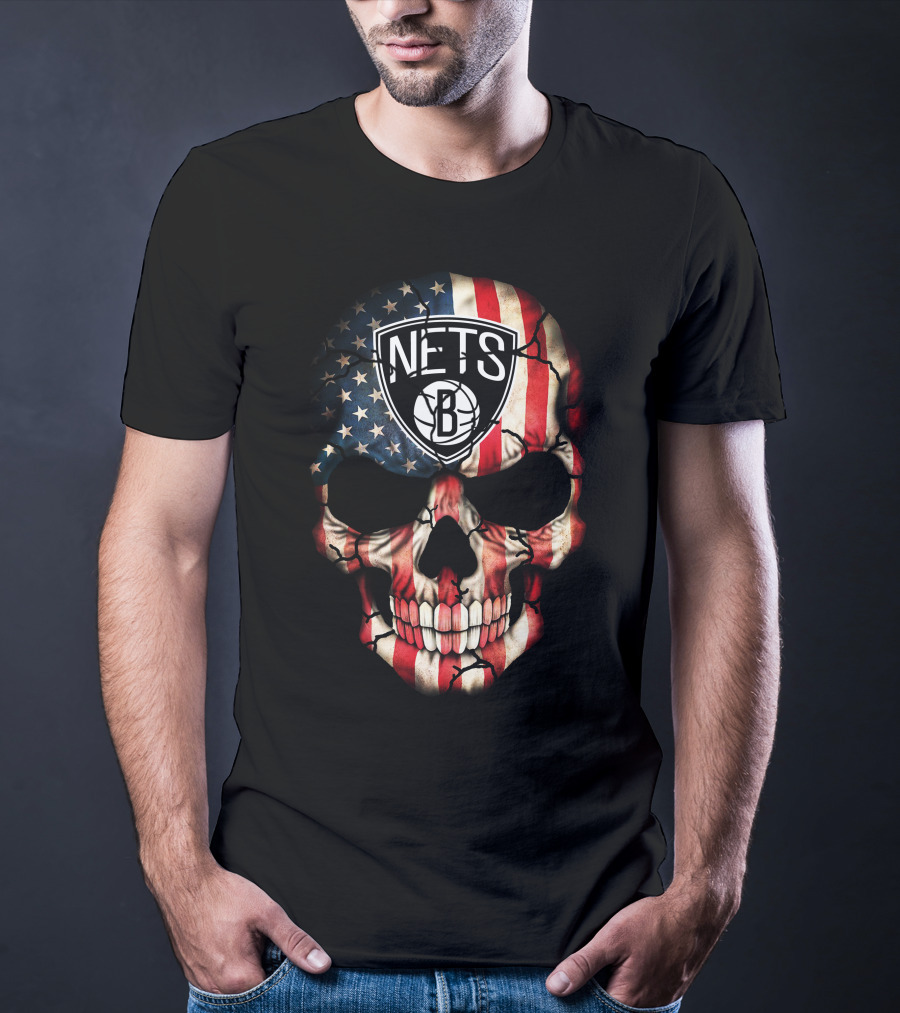 Brooklyn Nets Skull American Flag Basketball 212 T-Shirt