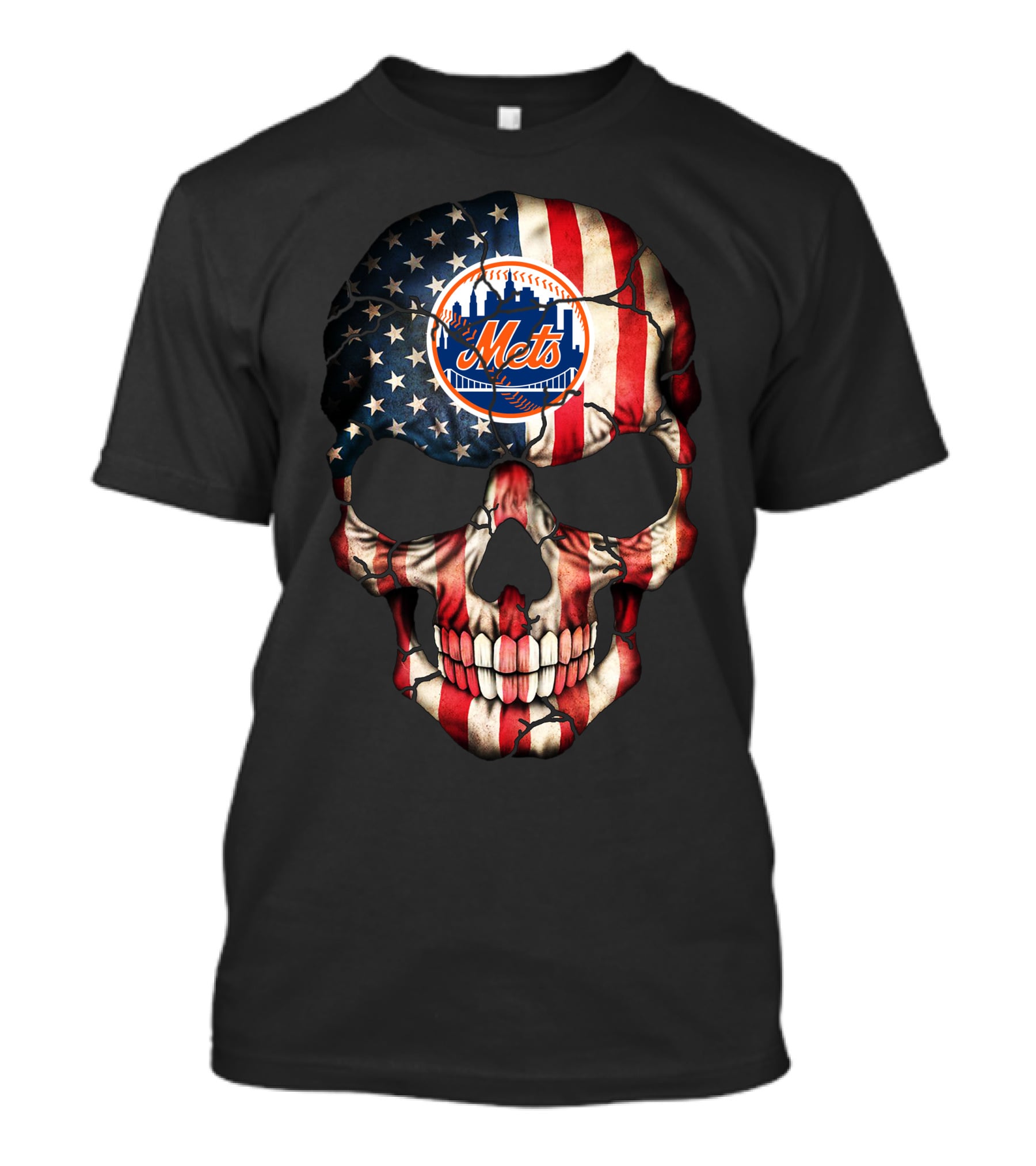 New York Mets Skull American Flag T-Shirt
