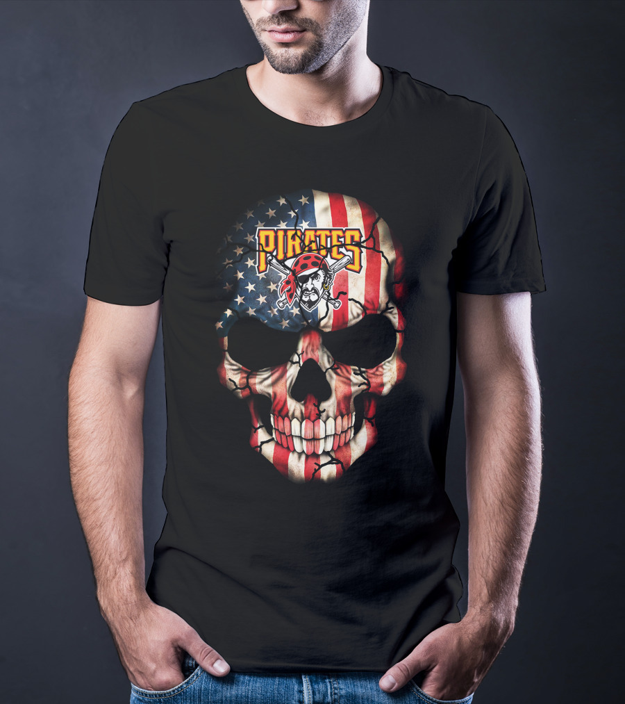Pirates American Flag Skull 224 Pittsburgh Pirates T-Shirt