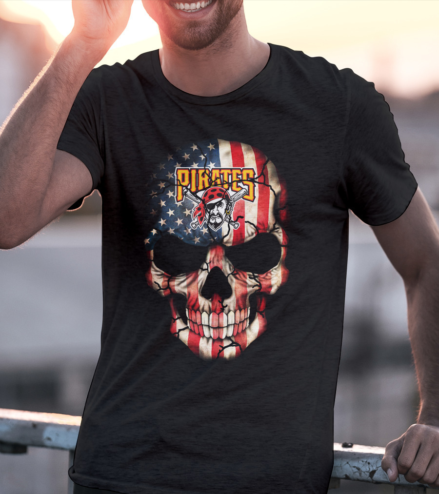 Pirates American Flag Skull 224 Pittsburgh Pirates T-Shirt