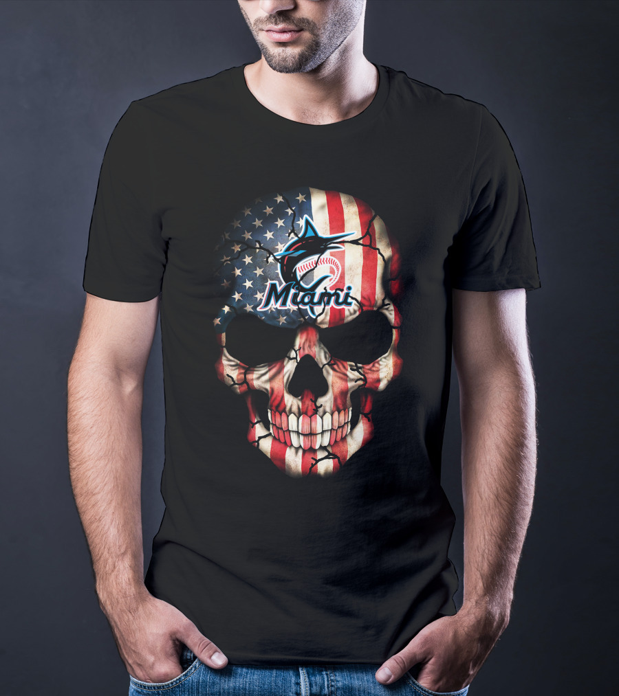 Miami Marlins American Flag Skull T-Shirt