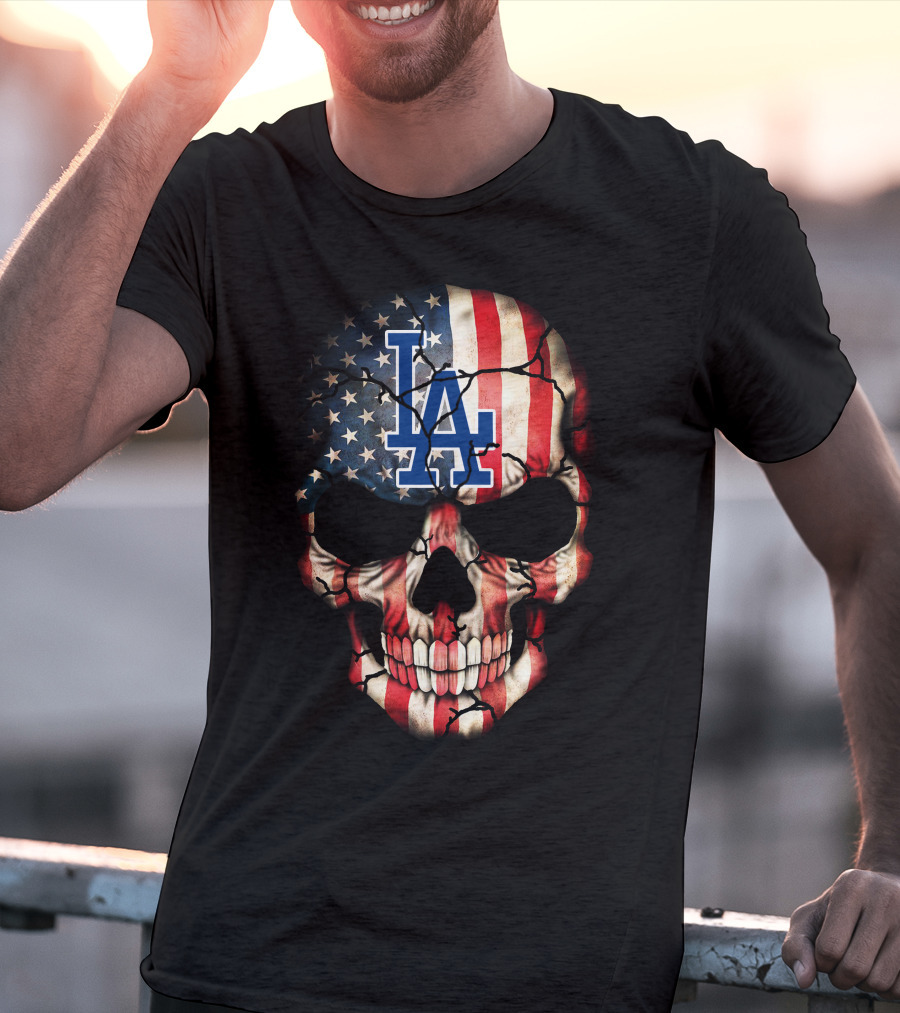 Los Angeles Dodgers Skull American Flag T-Shirt