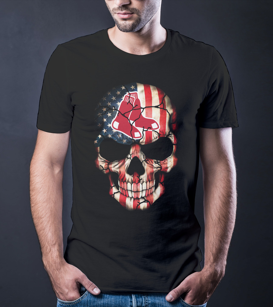 American Flag Skull Boston Red Sox 238 T-Shirt