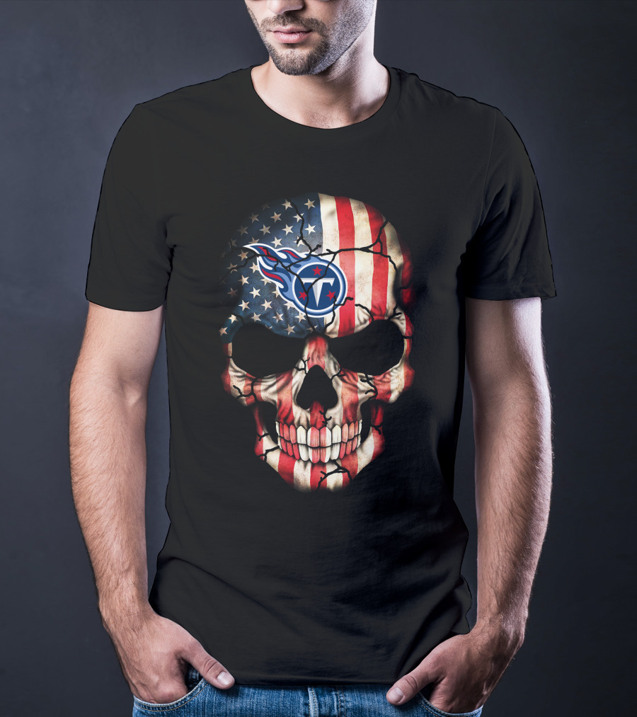 Tennessee Titans American Flag Skull 243 T-Shirt