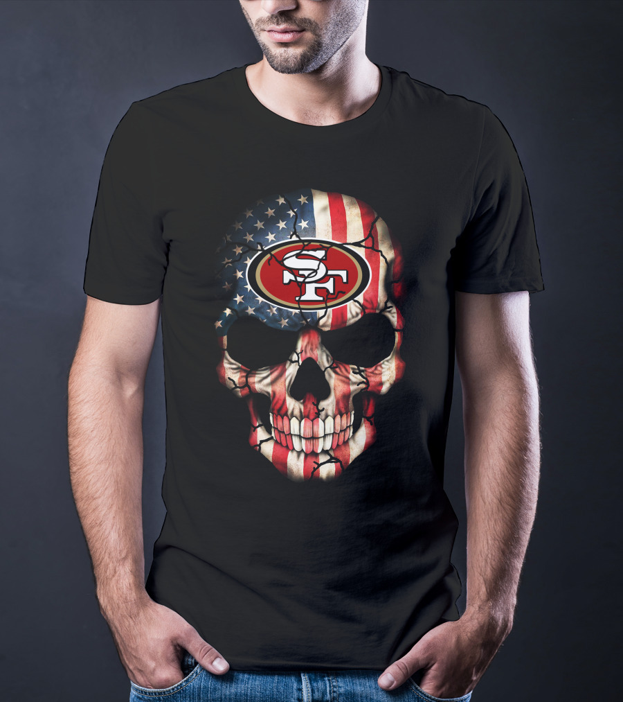 San Francisco 49ers American Flag Skull T-Shirt