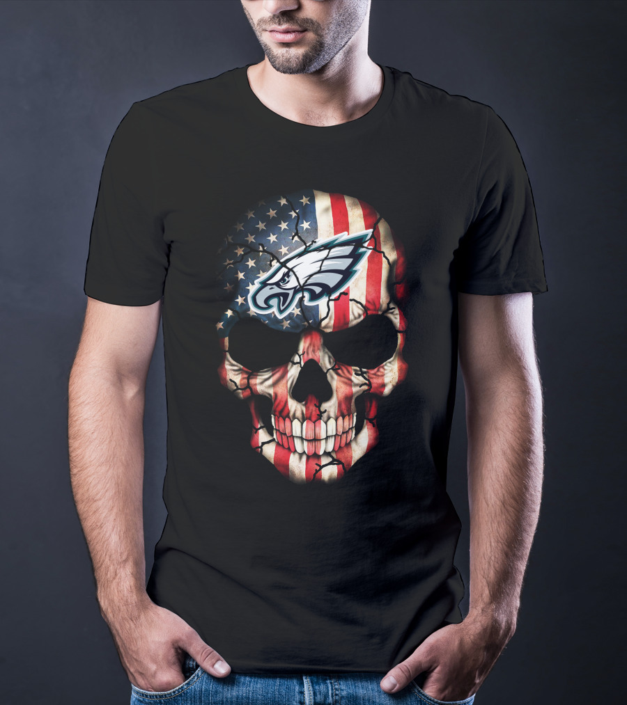 Philadelphia Eagles American Flag Skull T-Shirt