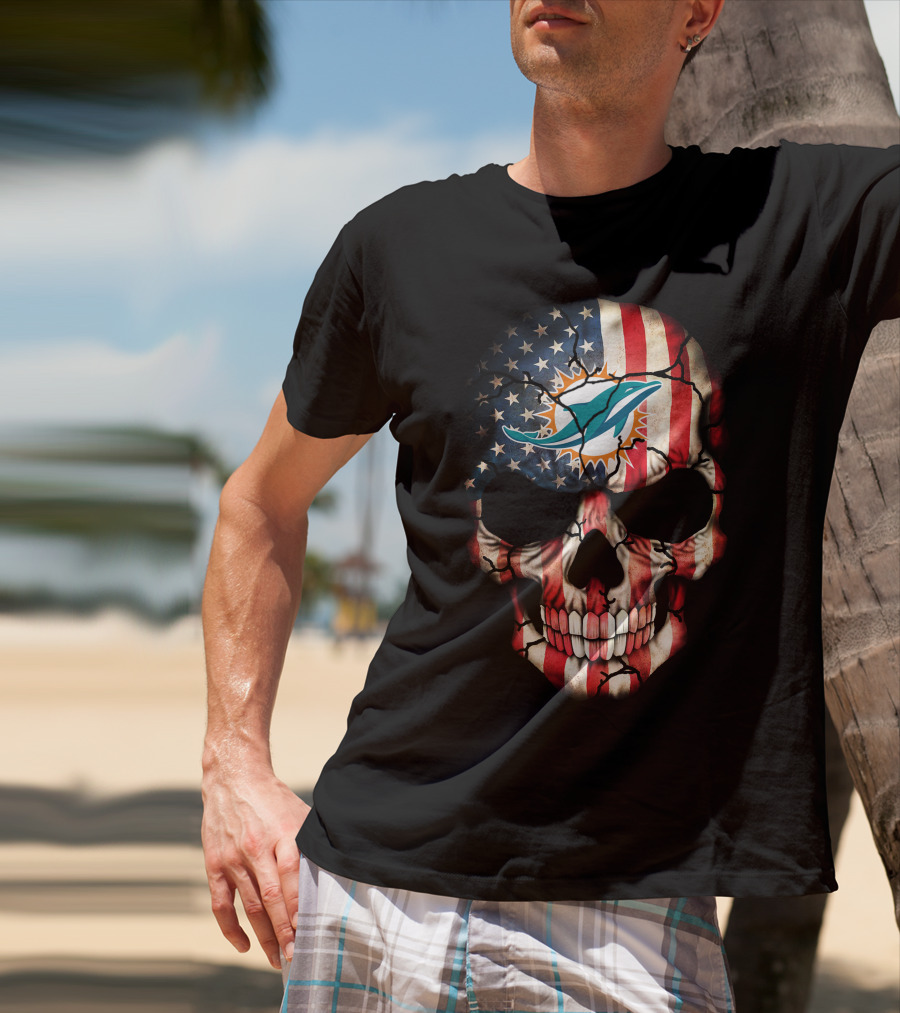 Miami Dolphins American Flag Skull T-Shirt