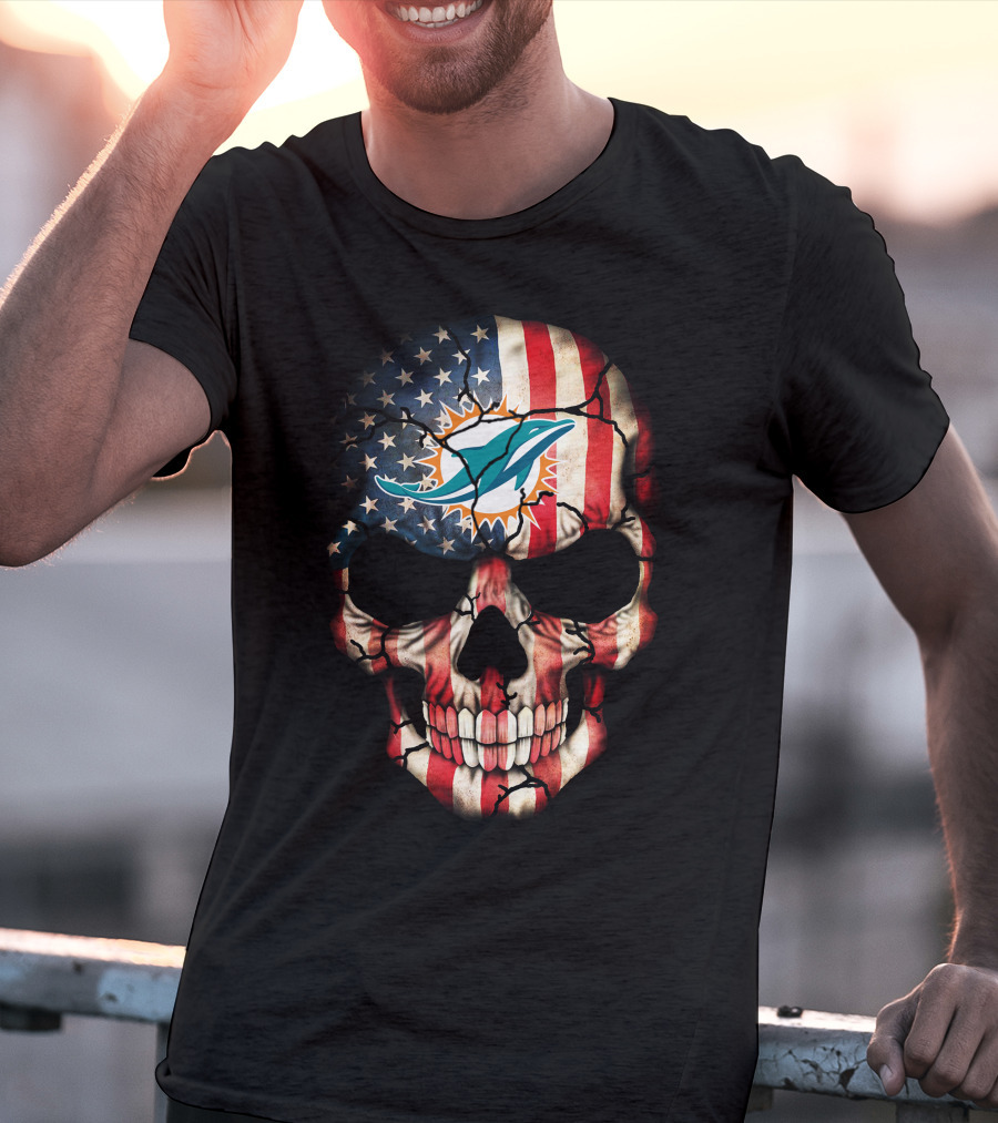 Miami Dolphins American Flag Skull T-Shirt