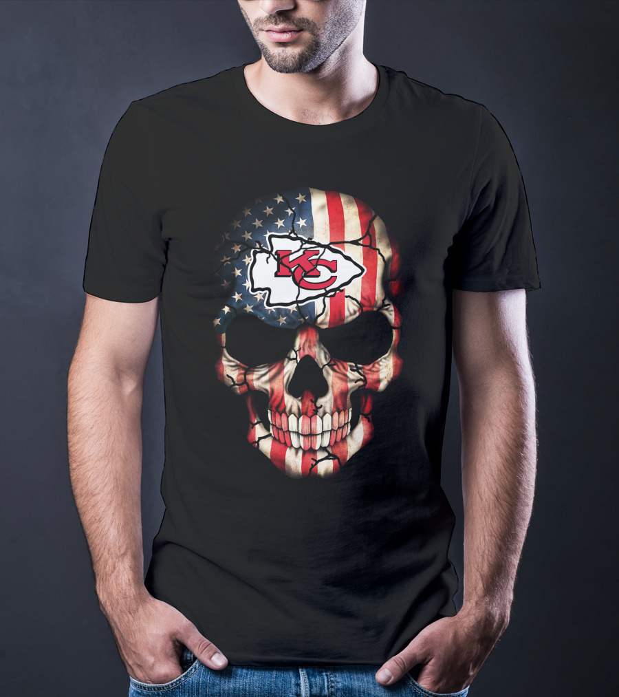 Kansas City Chiefs American Flag Skull T-Shirt