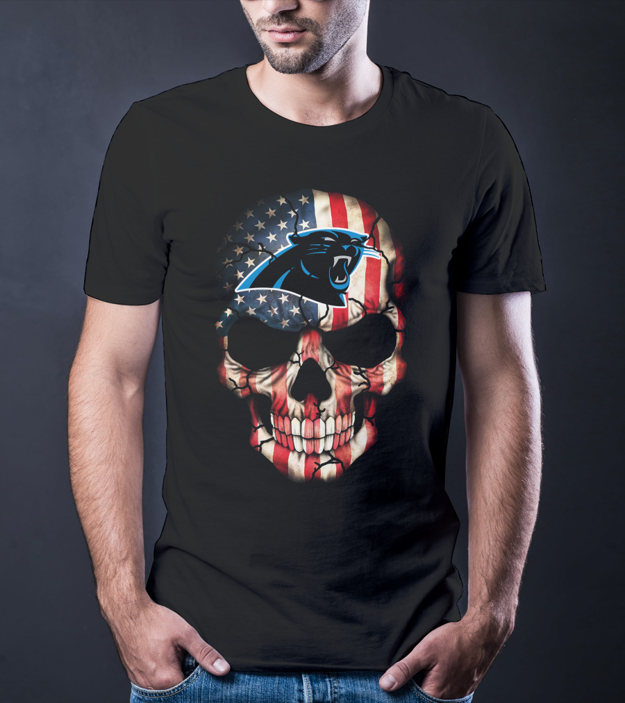Carolina Panthers American Flag Skull 269 T-Shirt