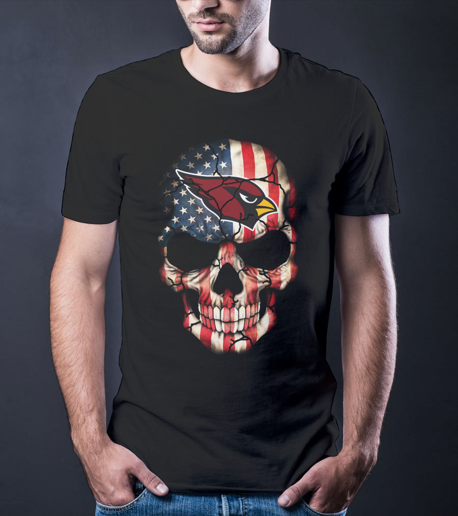 Arizona Cardinals American Flag Skull T-Shirt
