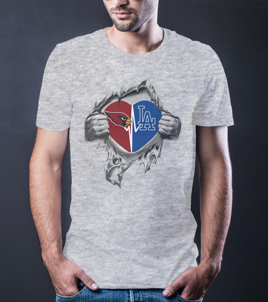 Cardinals Dodgers Heart Symbol With Ripped T-Shirt