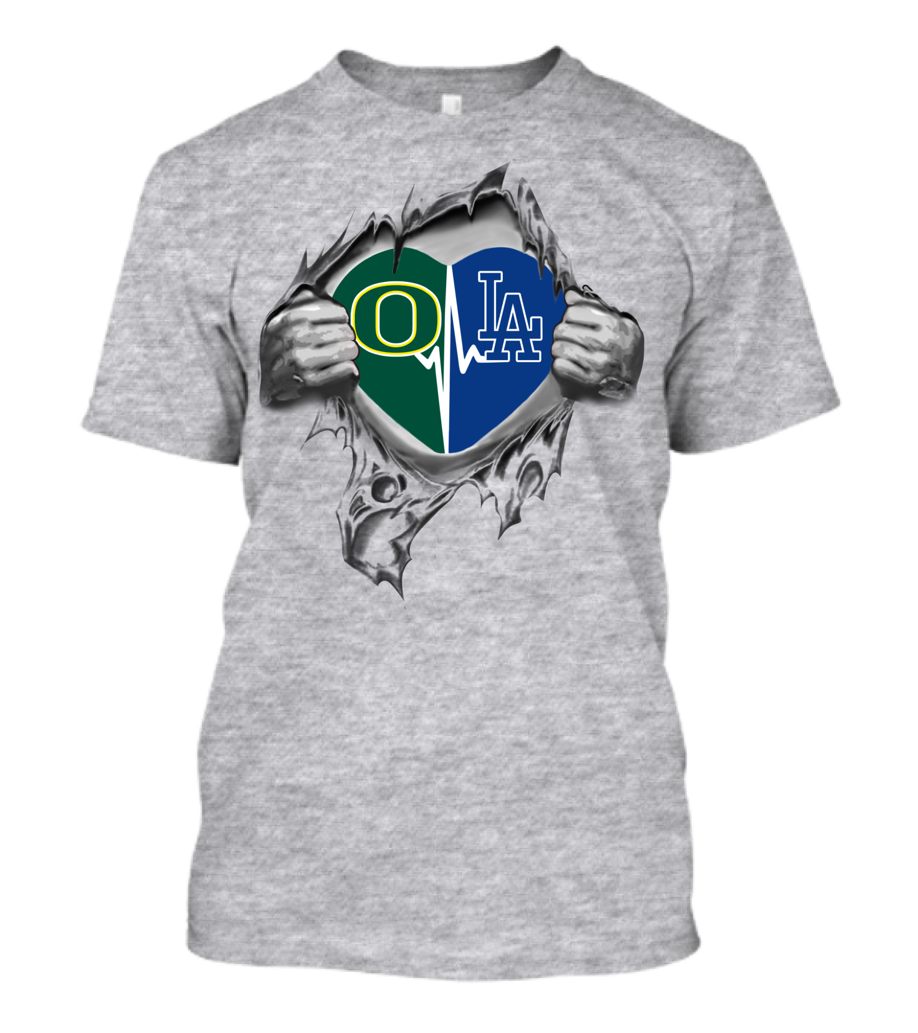 Dodgers La And Ducks Heart Symbol With Torn Effect T-Shirt