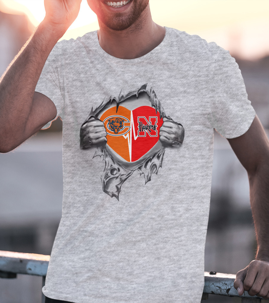 Bears Nebraska Cornhuskers Heart Logo Split T-Shirt