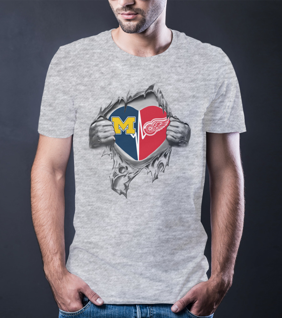 Red Wings Michigan Wolverines Heart T-Shirt