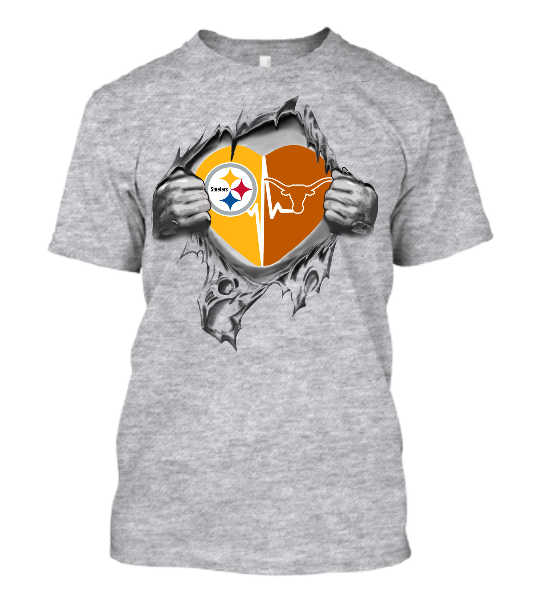 Steelers Texas Longhorns Heart Rip T-Shirt