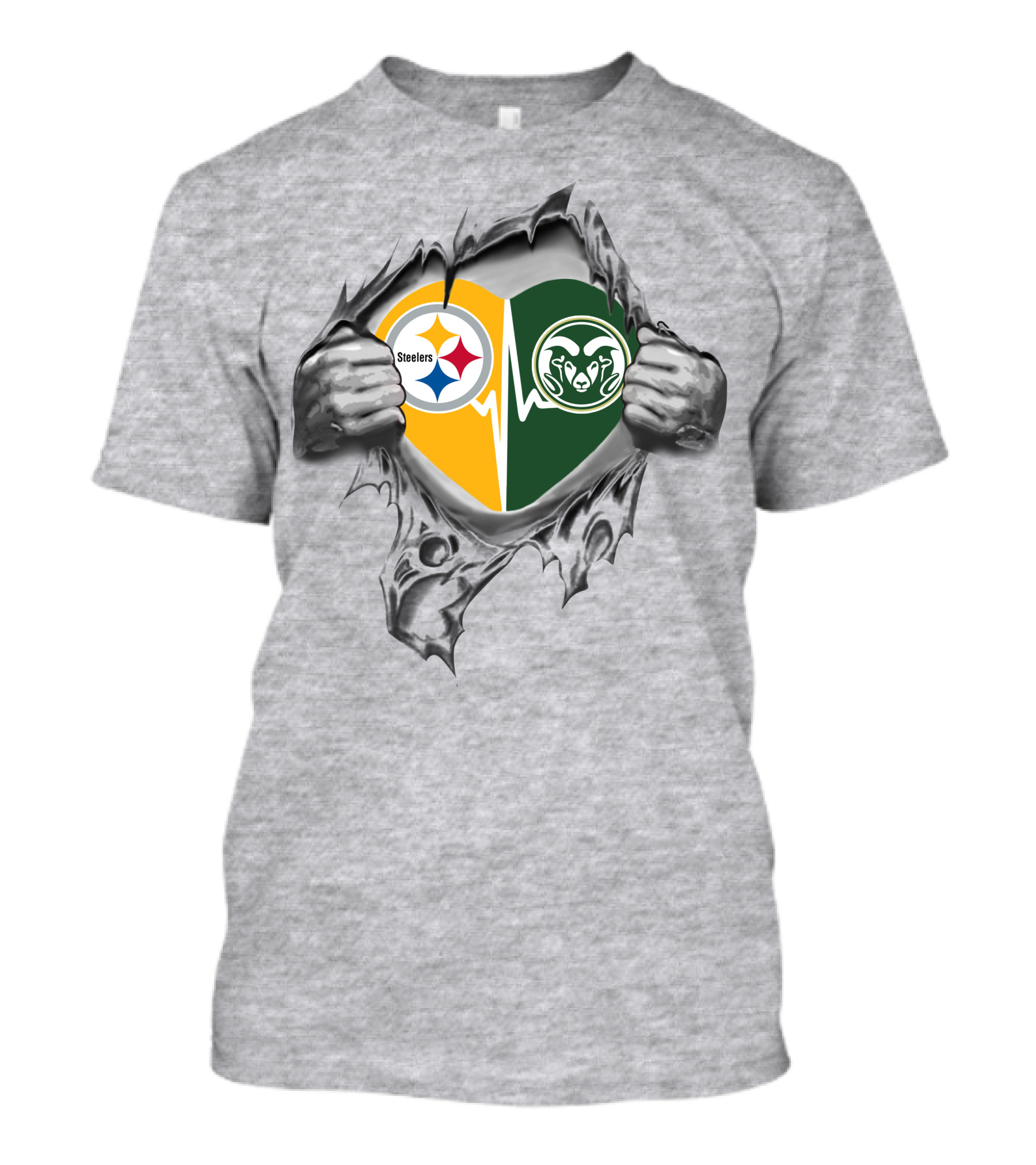 Steelers Colorado State Rams Heartbeat Passion Inside Tear T-Shirt