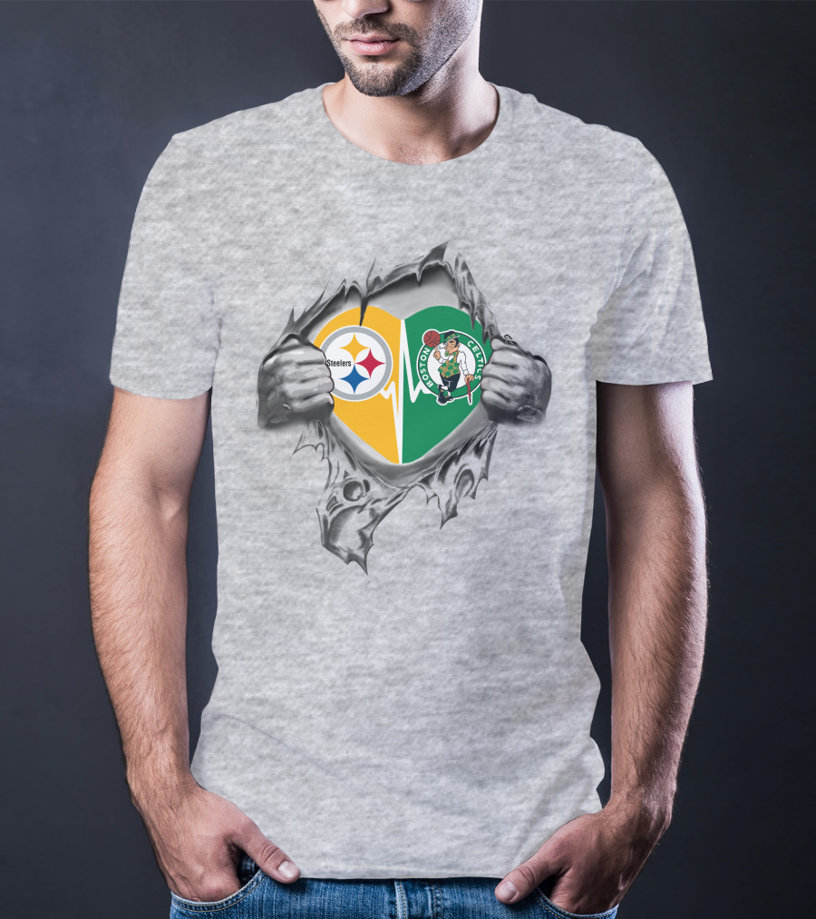 Steelers Boston Celtics Heartbeat Fandom Passion T-Shirt