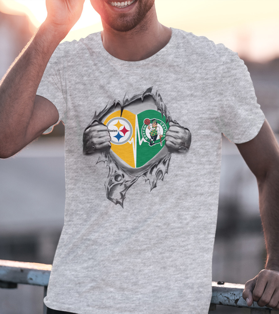 Steelers Boston Celtics Heartbeat Fandom Passion T-Shirt