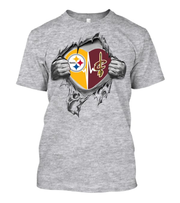 Steelers Cavaliers Heartbeat Passion Logo Fusion T-Shirt