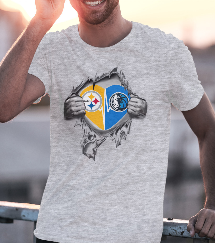 Steelers Dallas Mavericks Heart Logo Torn Fabric T-Shirt