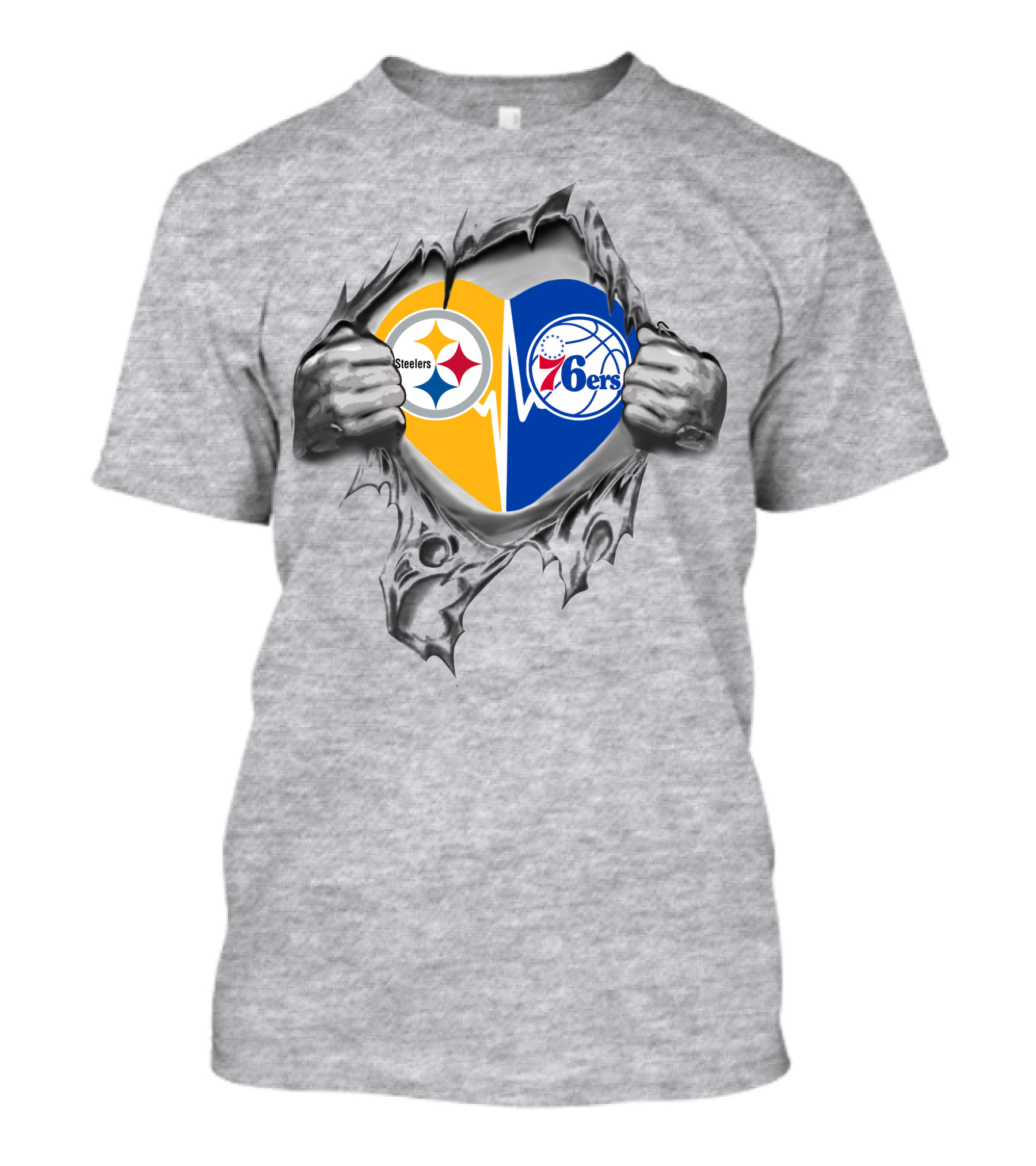 Steelers Philadelphia 76ers Heart Logo Torn T-Shirt