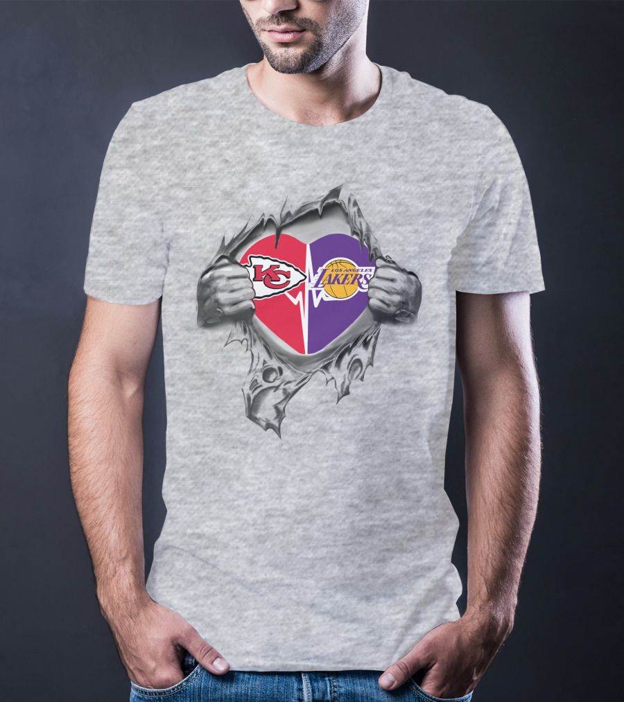 Chiefs Los Angeles Lakers Heartbeat Tearing T-Shirt