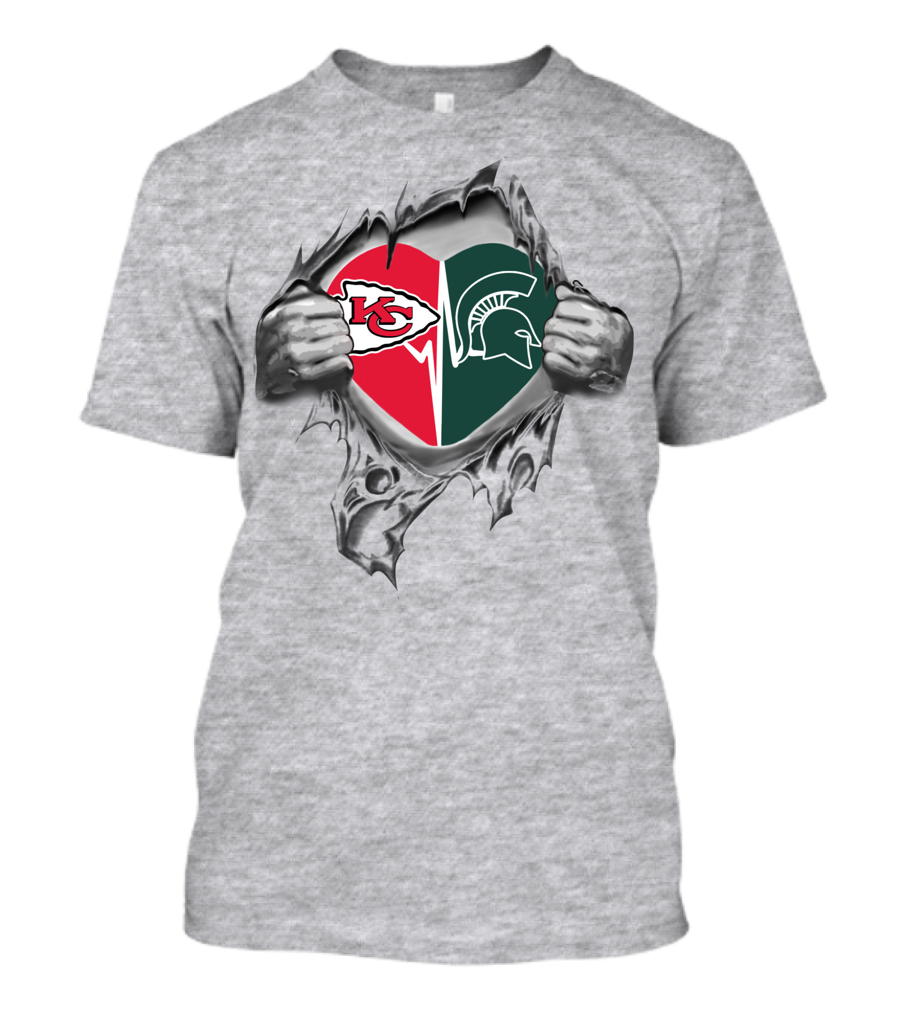 Chiefs Michigan State Spartans Heart Logo Combination T-Shirt