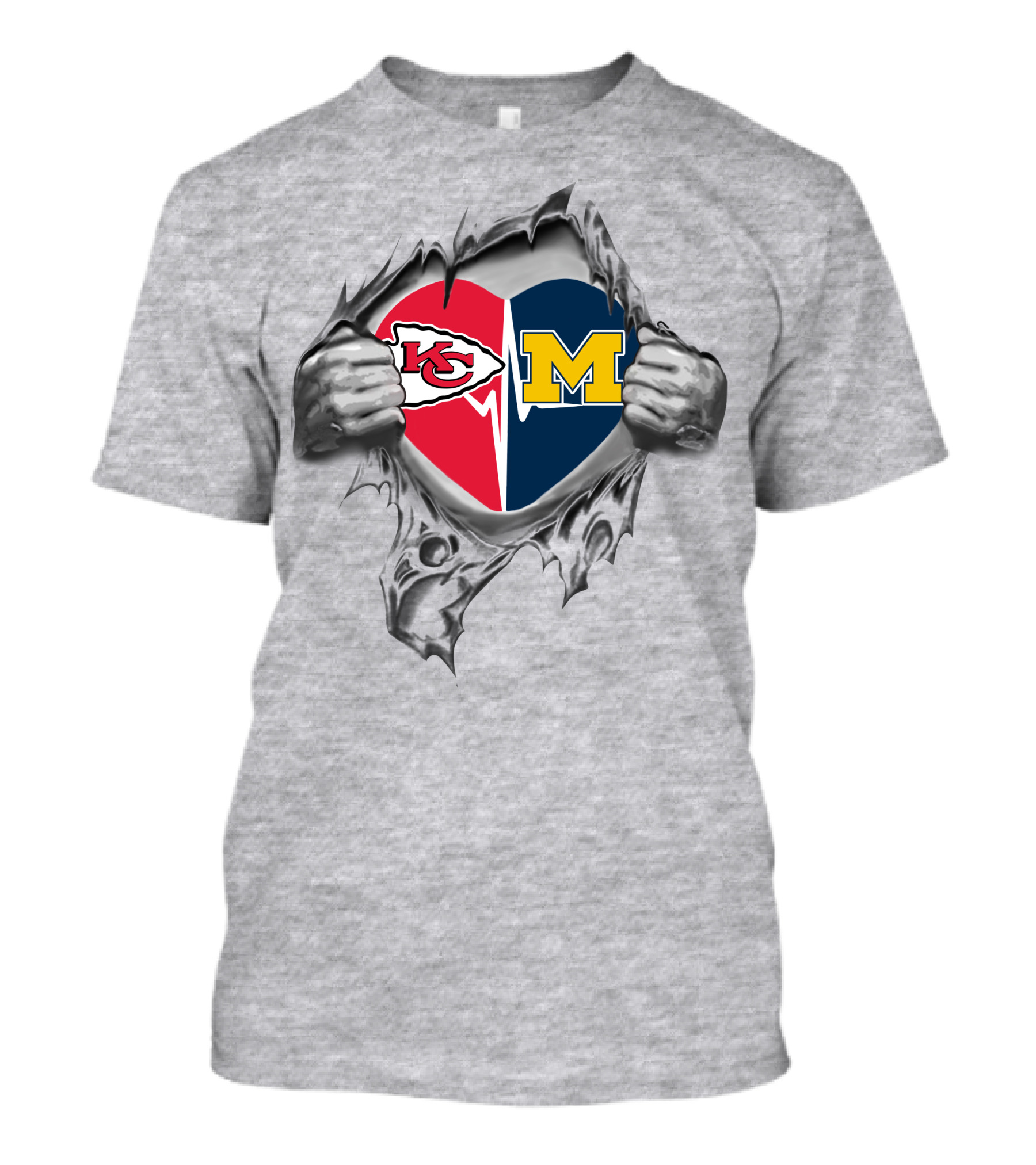 Kansas City Chiefs Michigan Wolverines Heart T-Shirt