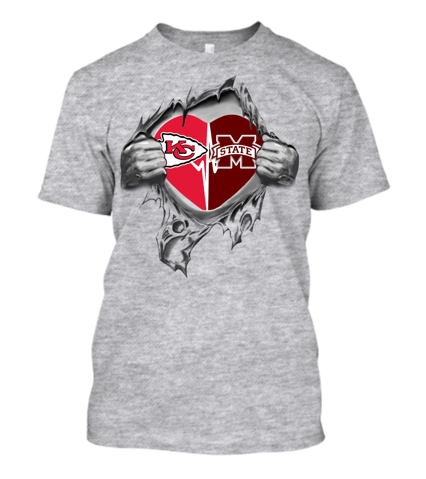 Chiefs Mississippi State Bulldogs Heart Design Featuring Logos And Emotional Connection T-Shirt