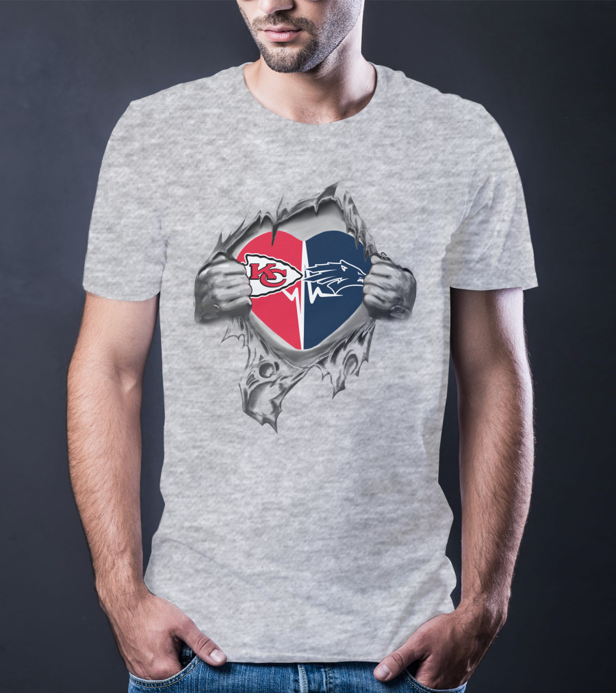 Chiefs Nevada Wolf Pack Heart Logo Inside Ripped Chest T-Shirt