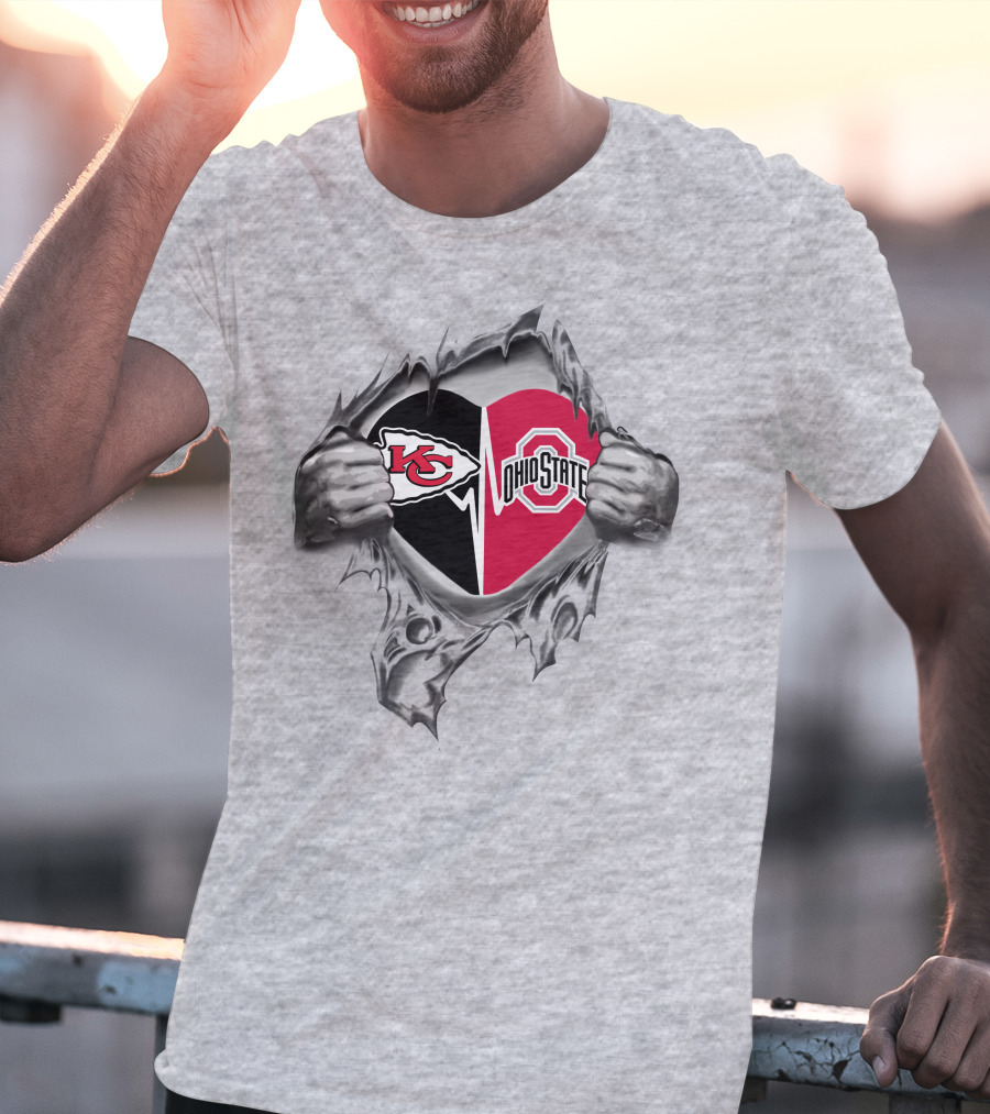 Chiefs Ohio State Buckeyes Heart Design Kansas City Nfl Fan Pride T-Shirt