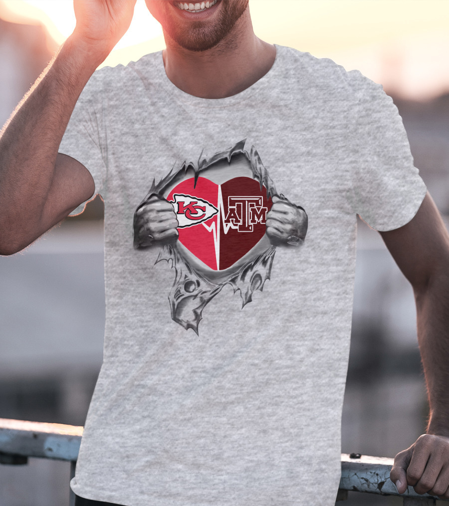 Chiefs Texas A&M Aggies Heart Logos Inside Torn T-Shirt