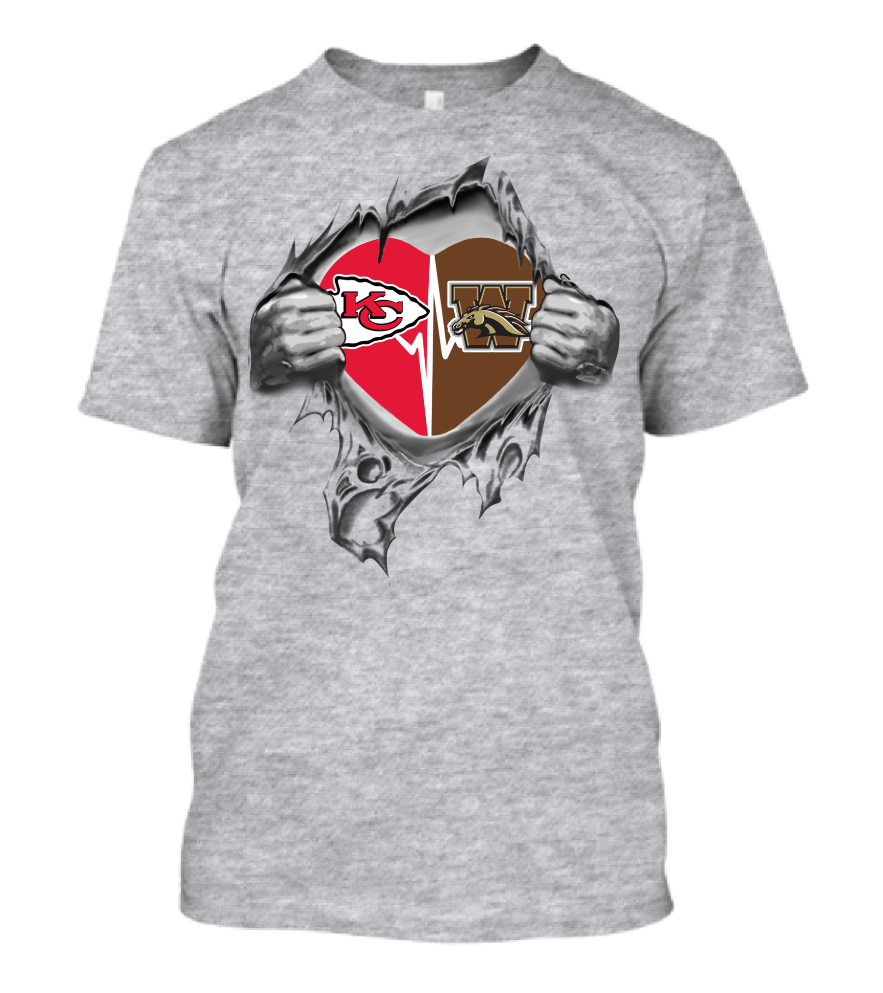 Chiefs Western Michigan Broncos Heart Logo Torn T-Shirt