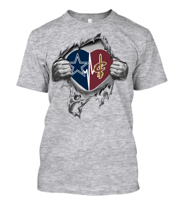 Cowboys Cleveland Cavaliers Heart Design Featuring Logos T-Shirt