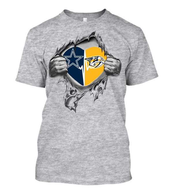 Dallas Cowboys Nashville Predators Heart Split Fan T-Shirt