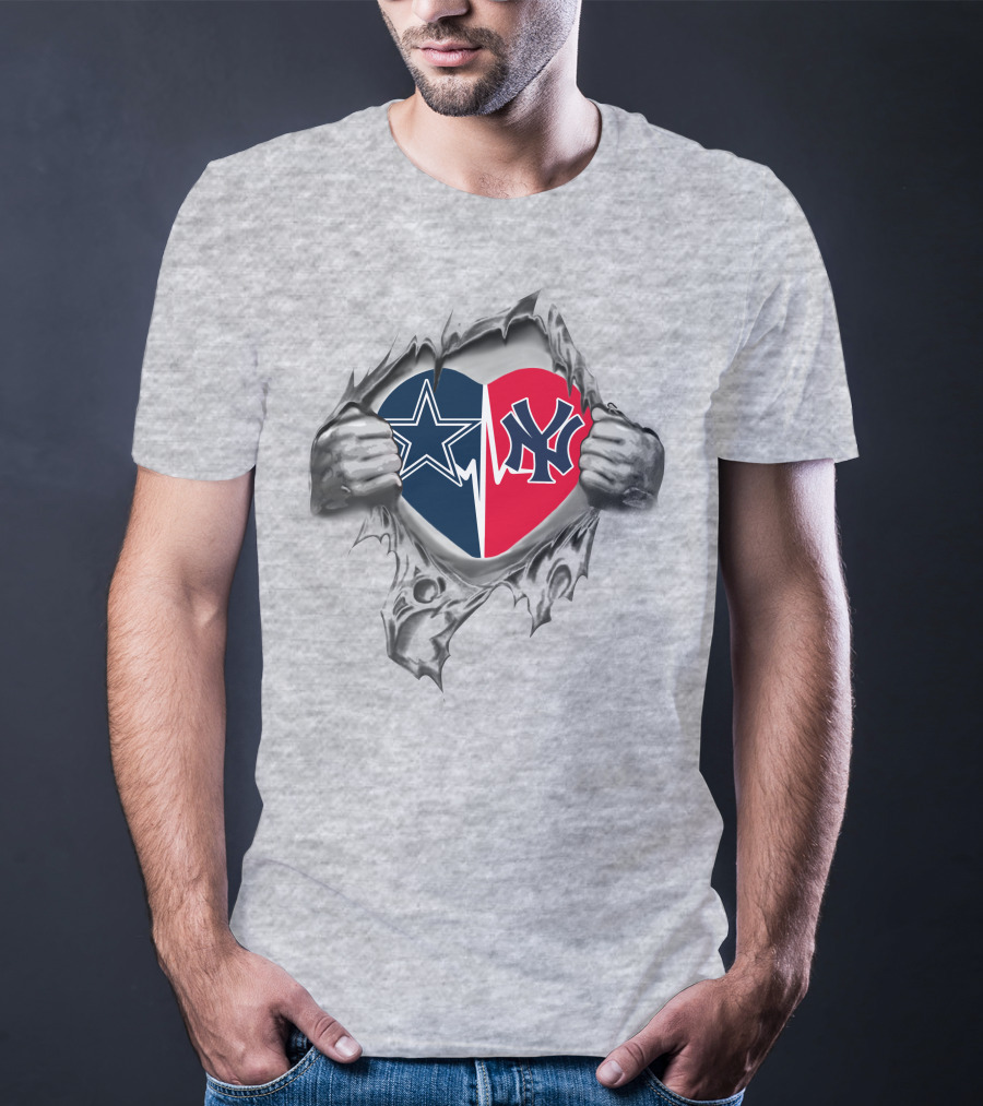 Cowboys New York Yankees Heart Logo Combination T-Shirt