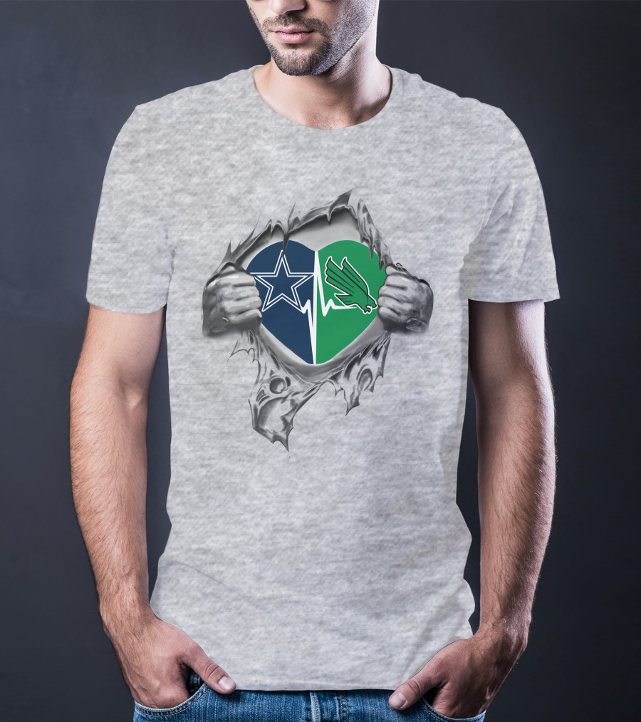 Cowboys North Texas Mean Green Heartbeat T-Shirt