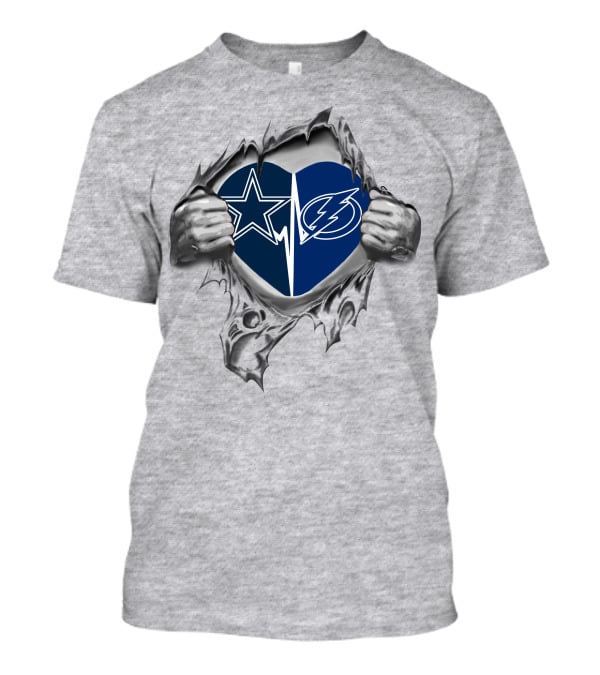 Cowboys Tampa Bay Lightning Emblem Heart Rip T-Shirt