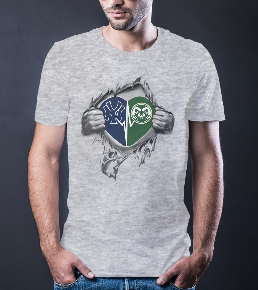 Yankees Colorado State Rams Heart Inside T-Shirt