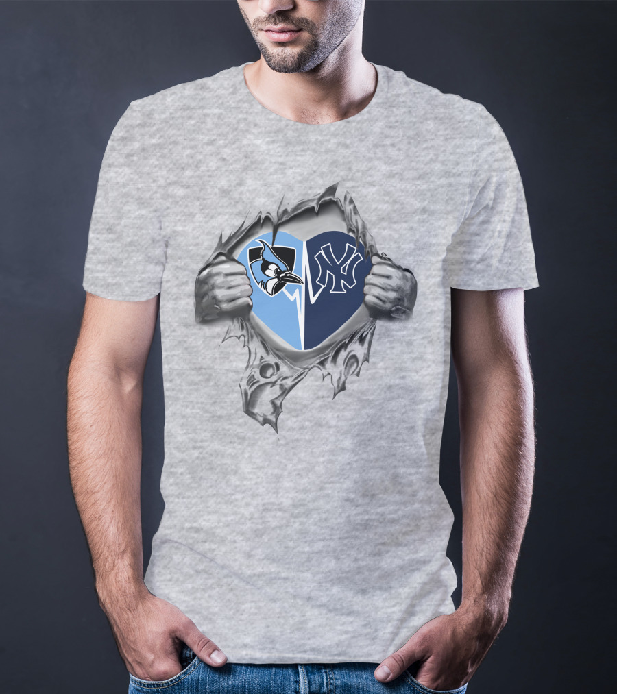 Yankees John Hopkins Heart Blue Jay Ny Logos T-Shirt