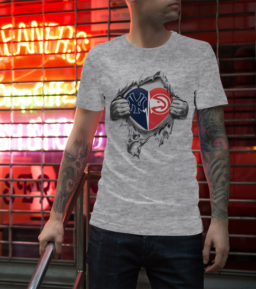 Yankees Atlanta Hawks Heart Logo Torn T-Shirt