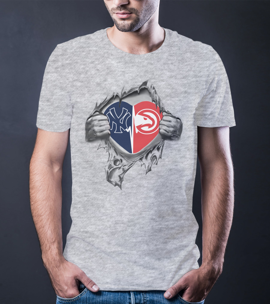 Yankees Atlanta Hawks Heart Logo Torn T-Shirt